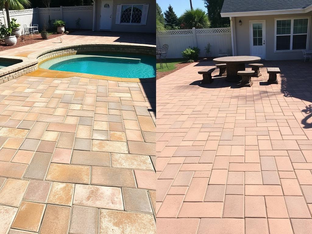 Pool Deck before and after pressure washing