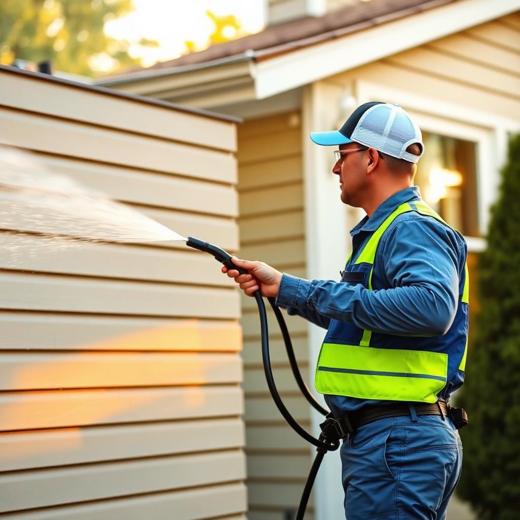 Water Boy technician pressure washing a house